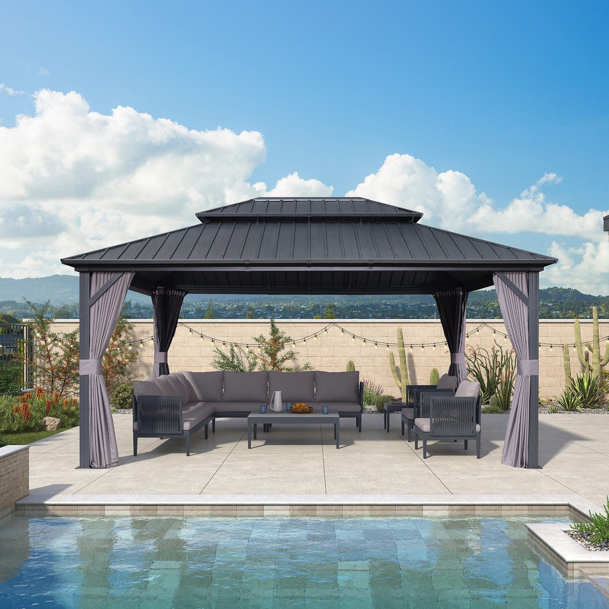 Purple Leaf Hardtop pavillon 4,85 x 3,65 m - gris