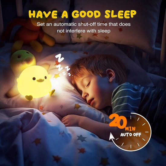 PolkaHome® Eend Nachtlampje Kinderen - USB Oplaadbaar - Dimbaar 2 Lichtstanden - Touch & Knijp Bediening - Siliconen LED Lamp - Met Timer - Baby & Kinderkamer van Merkloos — afbeelding 2