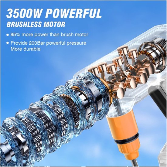 Hogedrukreiniger - Krachtige reiniger - Efficiënte reiniging - Borstelloze motor - 200 Bar druk — afbeelding 2