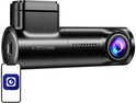 Zwarte AZDome dashcam, zijaanzicht, met lens en een smartphone-icoon.