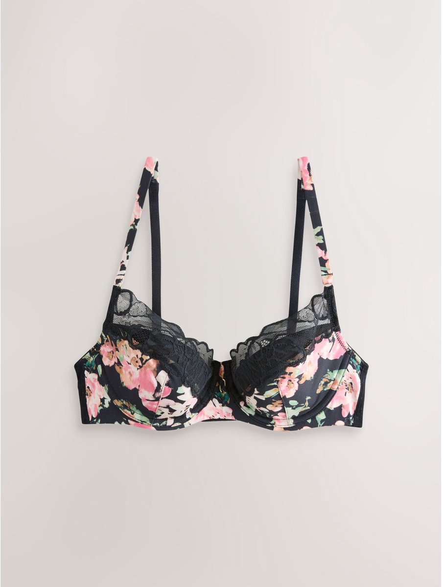Next Dames - Balconette met kant, vulling en bloemenprint - Zwart Black