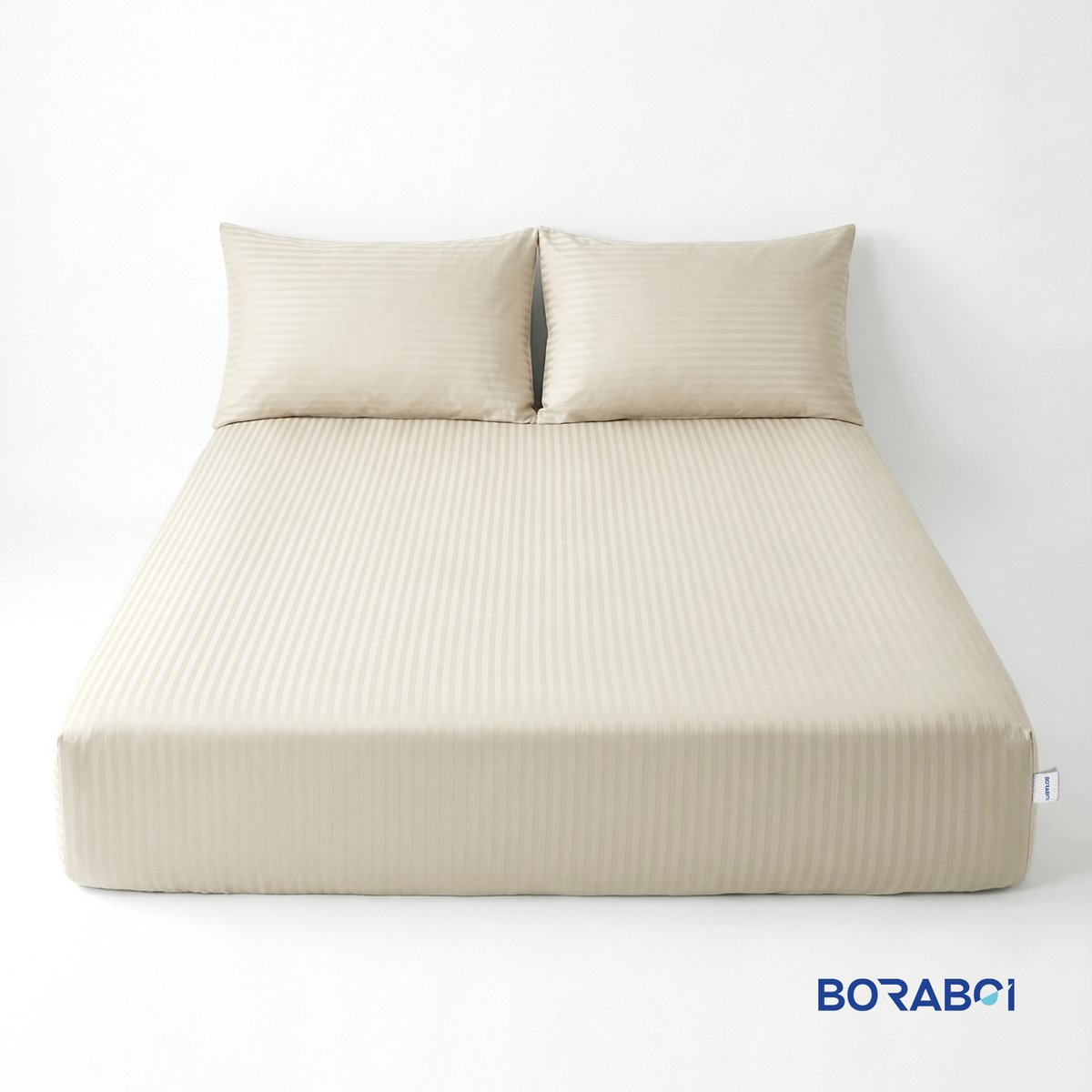 Boraboi® Luxe 3-delige Hoes Laken Set Katoen ,Satijnlook,Gestreept , Creme 140 x 200 cm