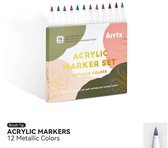 Arrtx - Acrylmarkers - Paint Brush Tip Markers - 12 Metallic kleuren