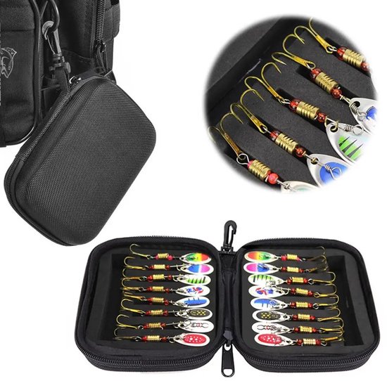 WiseGoods Premium Blinkerset Met Opbergdoos 16 Delig - Vis Kunstaas Voor Roofvis / Forel / Snoek & Baars - Hengelsport Accessoires — afbeelding 2