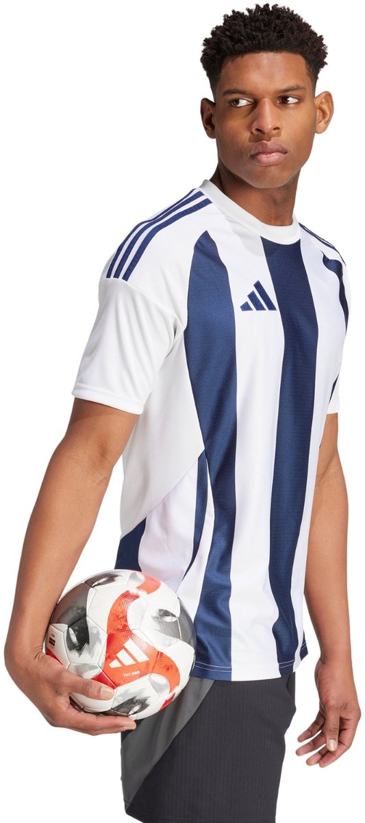 adidas T-shirt Heren Striped 24 Jersey Wit-Blauw - Maat S