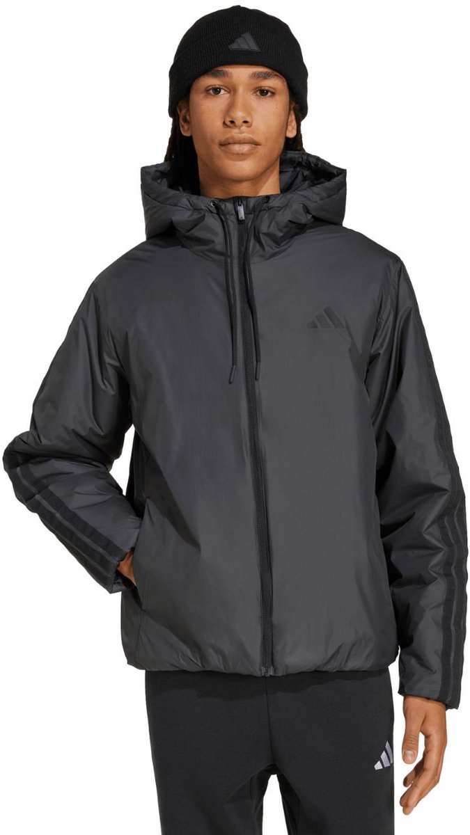adidas Jas Heren Essentials Climawarm 3 Stripes Insulated Hooded Zwart