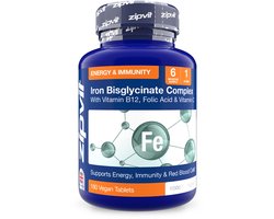 Zipvit IJzer Bisglycinaat Tabletten met Vitamine C, B12 & Foliumzuur - IJzersupplement - 180 Vegan Tabletten - 6 Maanden Voorraad