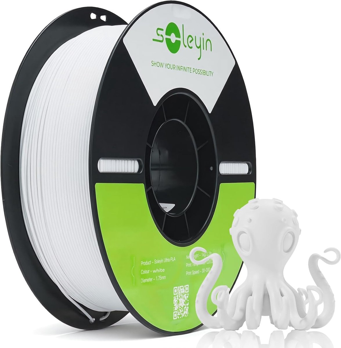 3D Printer Filament - PLA Materiaal - Hoge Snelheid Printen - ±0.02mm Precisie - 1.75mm Spoel 1kg - Wit