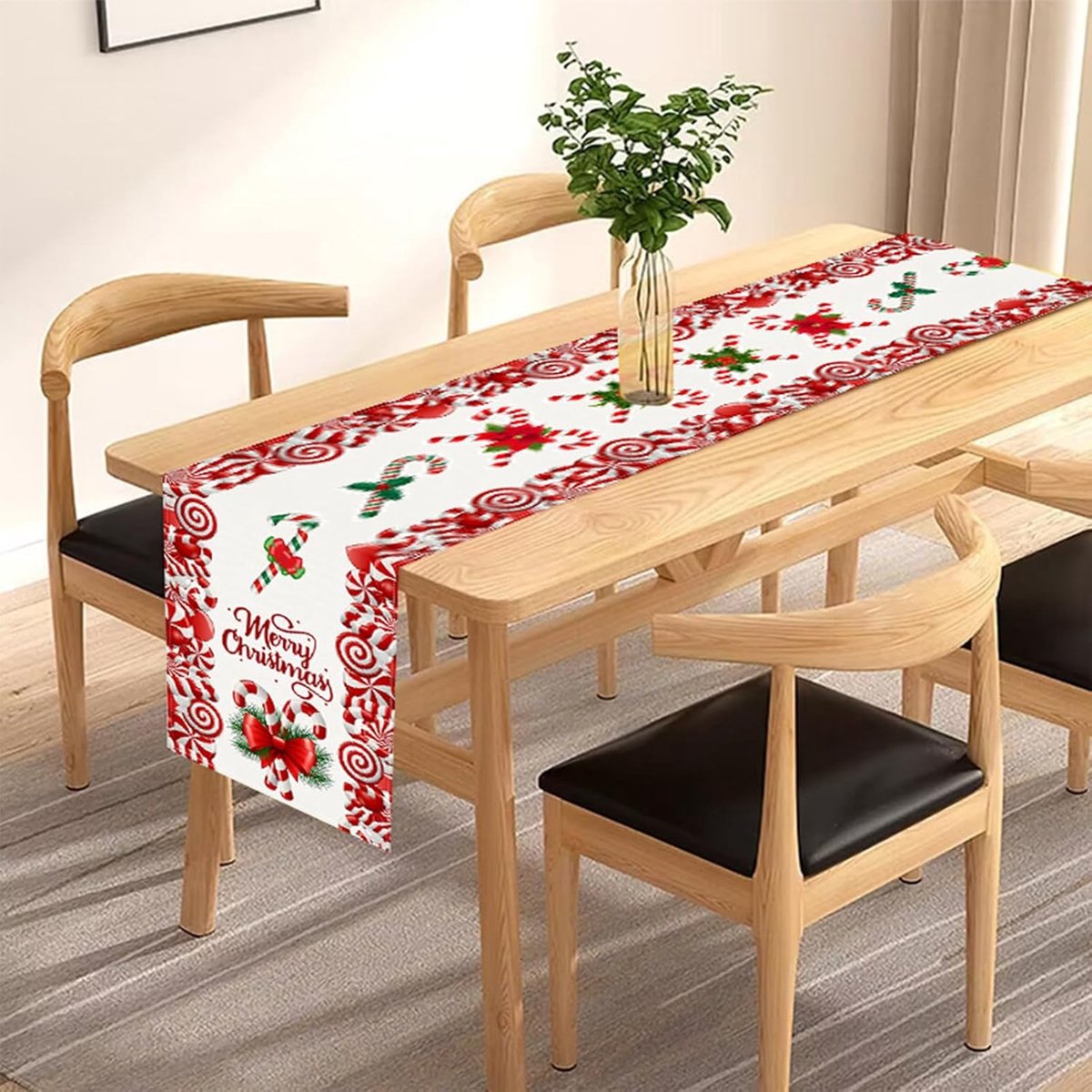 Kerst Tafelloper - Tafelkleed - Feestelijke Decoratie - Wit Linnen Materiaal - 33 x 183 cm