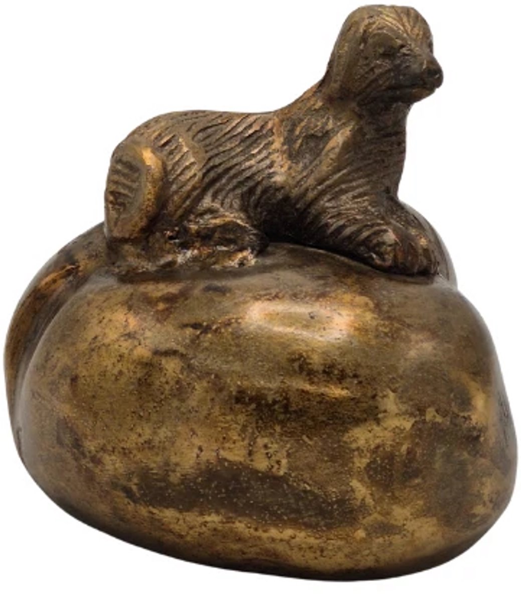 Urnenspecialist® - Urn hond op hondenkussen - Urn Hond - Urn hond op hart - Antiek Goud - Gold - 200ML - As verwerking