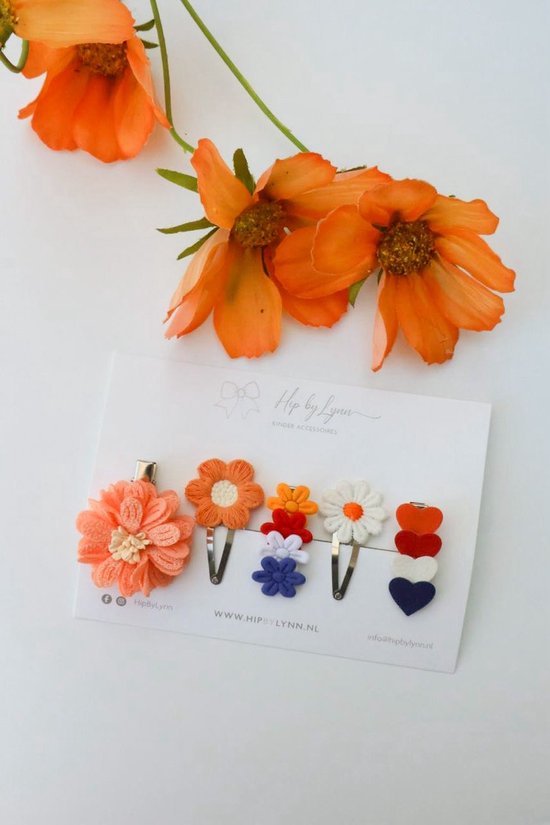 HipByLynn – Haarspeldjes Meisje – Koningsdag Haaraccessoires – Amalia Set – Oranje Haarclips Kind