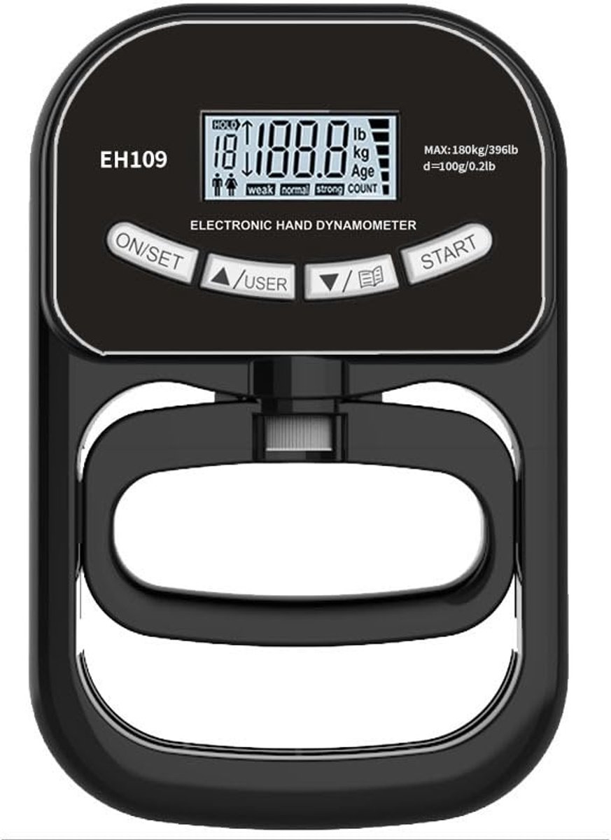 Digitale Handdynamometer - Grip trainer - 180kg - Elektronische handdynamometer - Digitale tester - Vingers kracht training - Hand trainer - Zwart