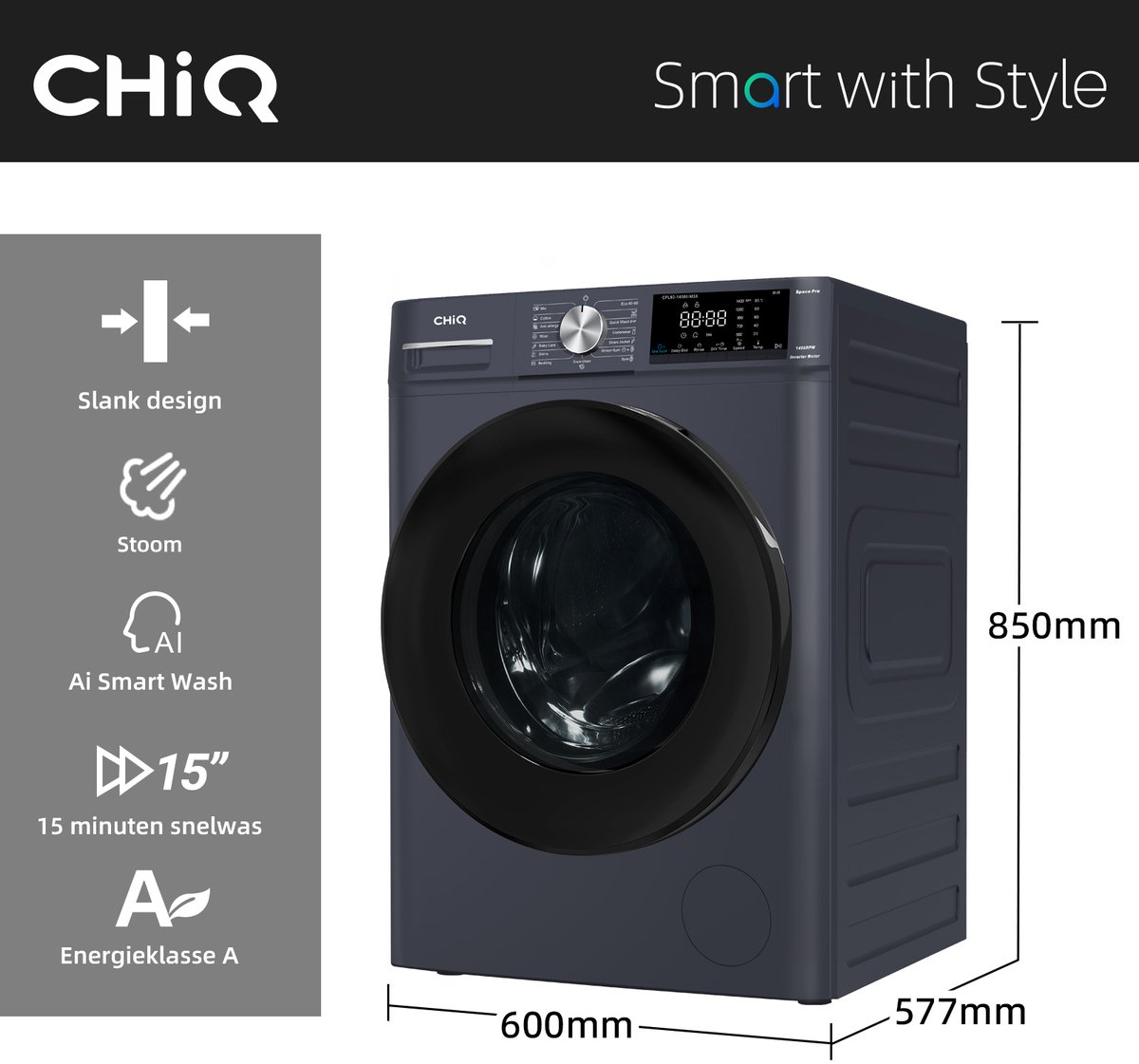 CHiQ CFL100-14586IM3XA - Wasmachine - 10 KG - Space Pro - A-30% - 16 programma's - AI Smart - Stoomwassen & Quick Wash - 12 jaar garantie op motor — afbeelding 5