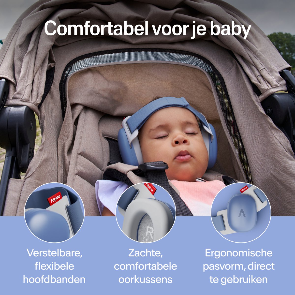 Alpine Muffy Baby Comfort (12-48 Maanden) - CE & ANSI Gecertificeerde Koptelefoon Baby - Verstelbare Gehoorbescherming Baby en Kinderen - Unieke Hoofdband voor Veilige & Comfortabele Pasvorm - 24 dB Demping - Denim Blue – foto 3