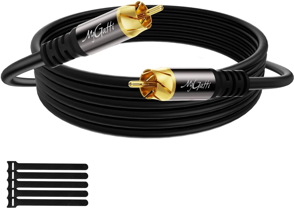 Subwoofer Kabel - RCA Cinch Kabel - Thuisbioscoop Audio - Dubbel Afgeschermd - 20 Meter - Zwart