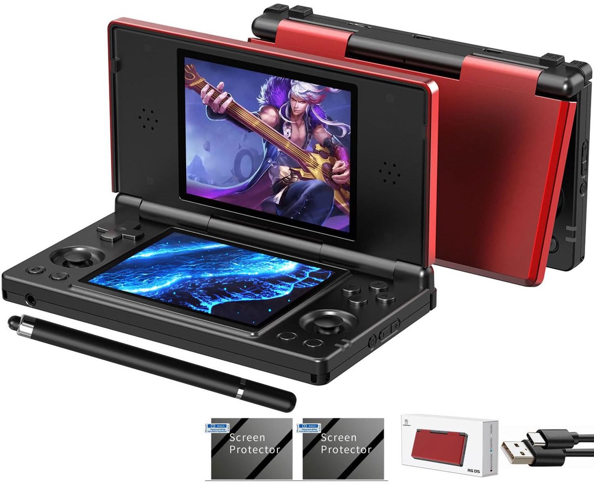 Anbernic RG DS - Retro Gaming Console - Dual Screen 4 Inch IPS - Android 14 - Touchscreen - RK3568 Processor - WiFi & Bluetooth - 4000mAh Batterij - Opvouwbaar Design - Zwart