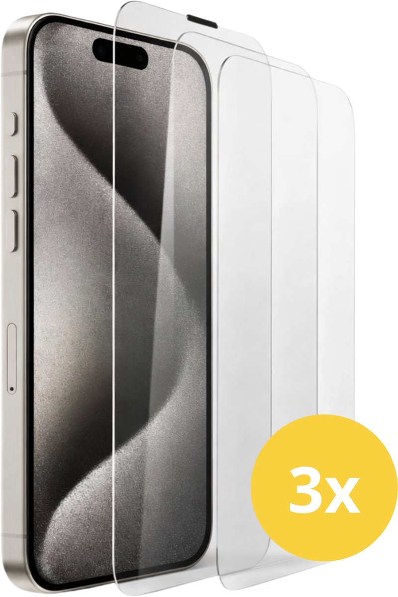 Screenprotector iPhone 16 – 3-Pack Gehard Glas – Krasbestendig – Transparant – Inclusief Schoonmaakset