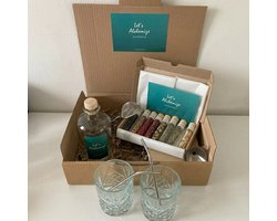 Let's alchemize - complete set - maak je eigen gin - gin kruiden - met 2 cocktailglazen, rvs rietjes en fles (500ml)