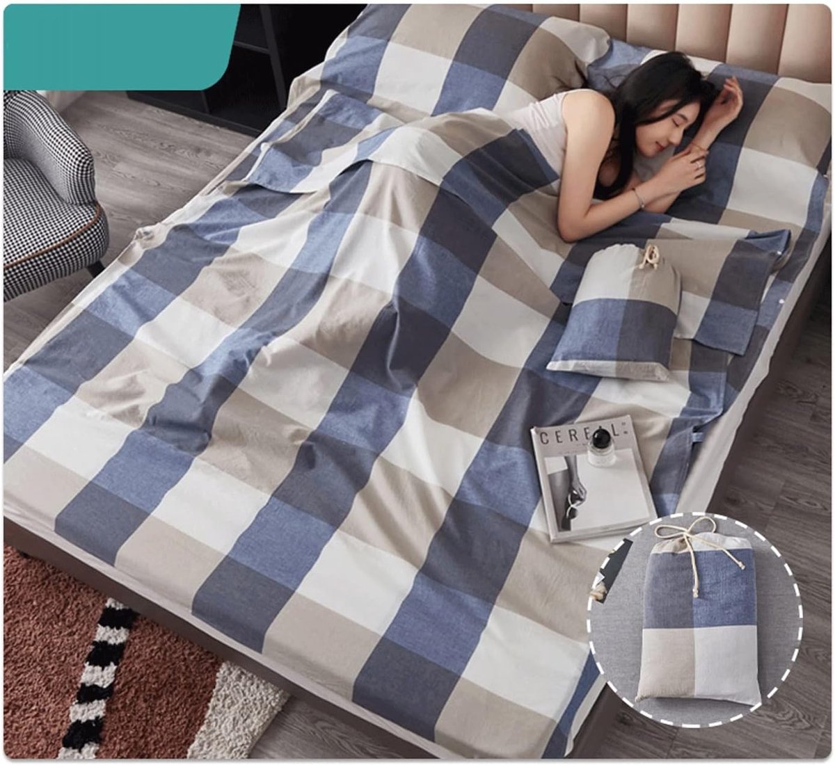 Slaapzak Liner - Reislaken - Reizen en Kamperen - 100% Katoen - 160x210cm - Blauw