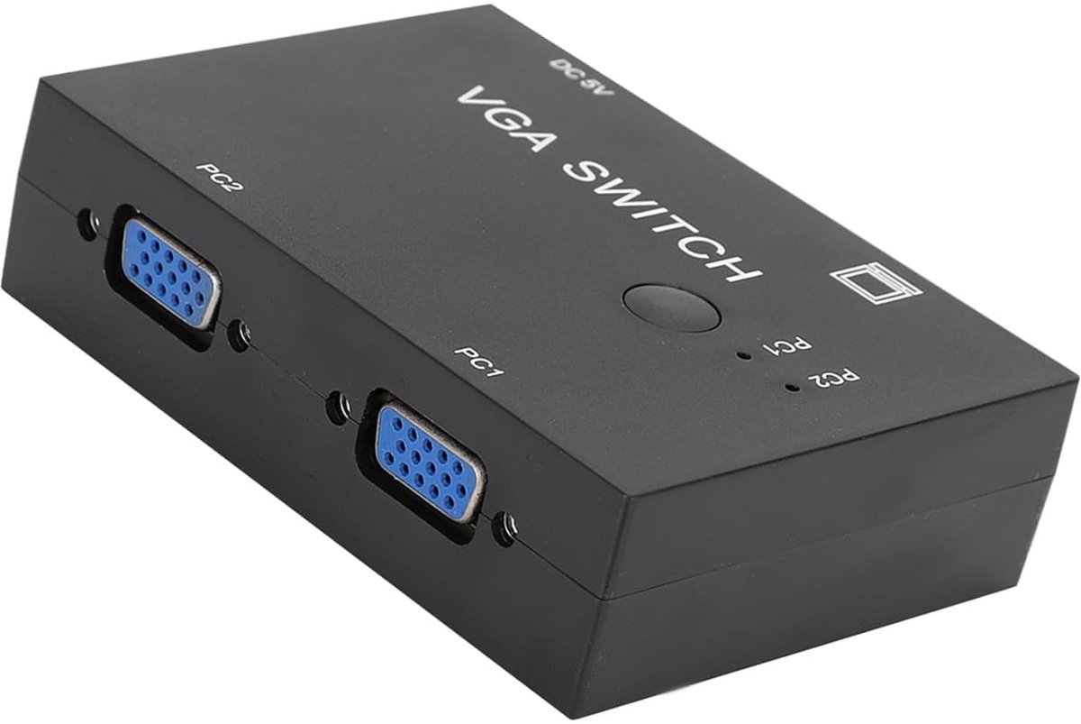 VGA Switcher - Monitor Wisselaar - Twee PC's Delen - Handmatige Selectie - 2 In 1 Uit - Zwart