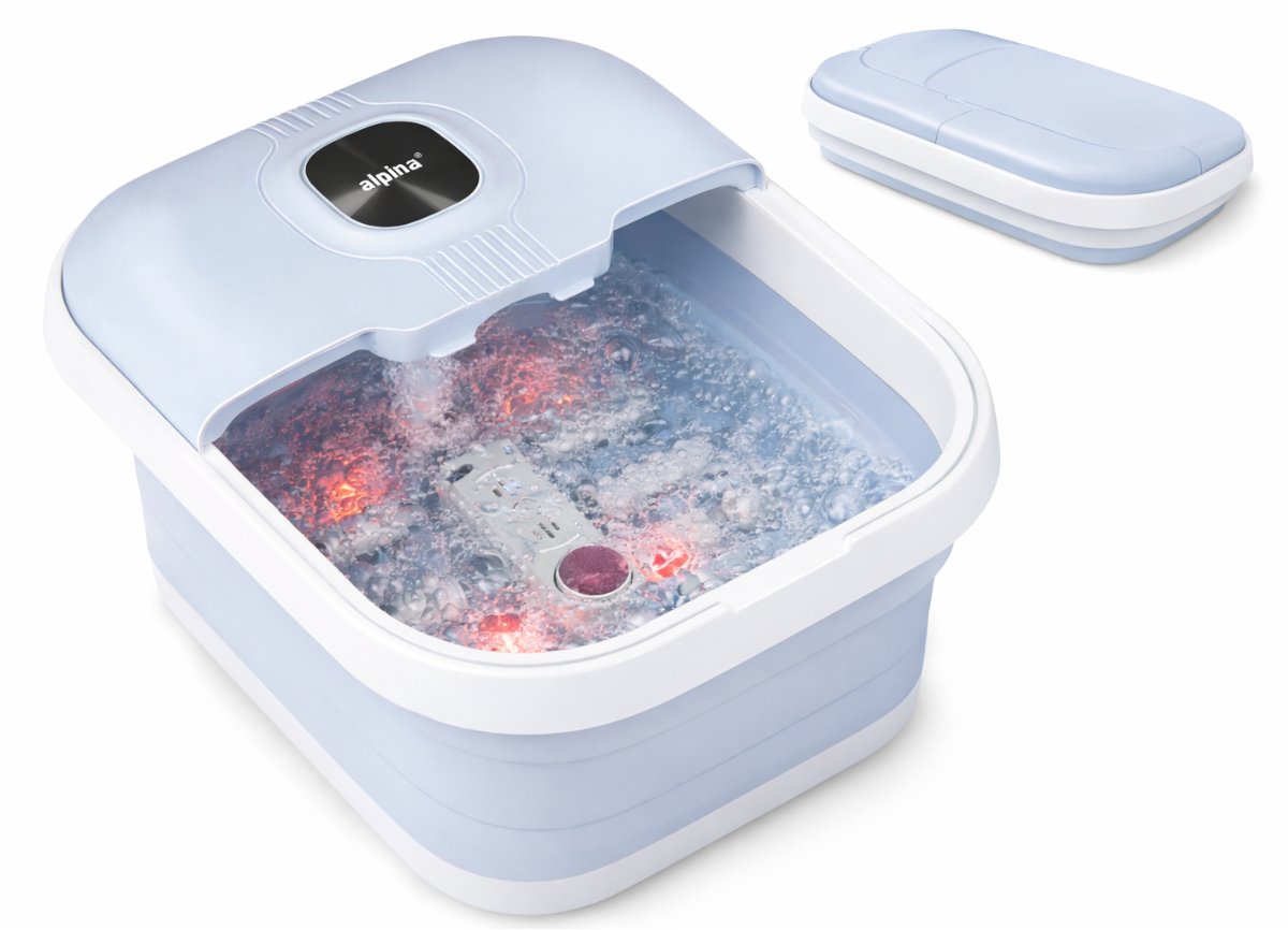 alpina Voetmassage Apparaat 8L 500W – Opvouwbaar Voetbad met Verwarming & Bubbels – Voetmassage Bad met Massage Rollers & Puimsteen – Spa Voetenbad voor Ontspanning, Relax & Rust – Lichtblauw