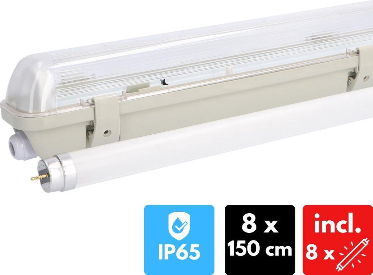 Proventa EcoPlus LED TL Balken compleet 8 x 150 cm - Waterdicht & Slagvast - 8Pack Wit