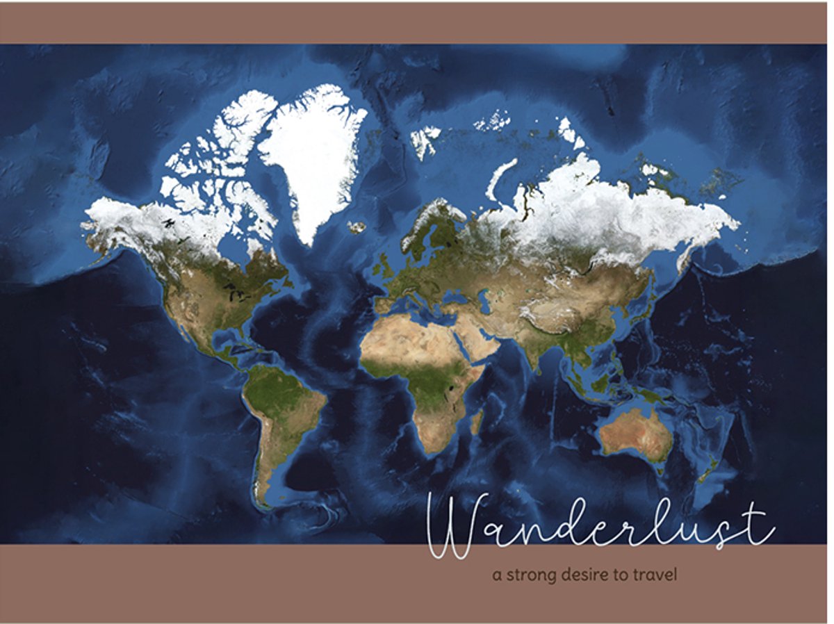 Wereldkaart 40x30 cm - Aluminium - Voelbaar 3D Reliëf - Terracotta - World map - Wanderlust - Vintage - Retro - Muurdecoratie - Wanddecoratie