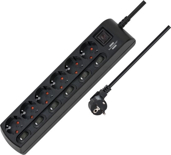 Stopcontactverdeler IP44 4-voudig zwart 2m H07RN-F 3G1,5 Stopcontactverdeler IP44 4-voudig zwart 2m H07RN-F 3G1,5