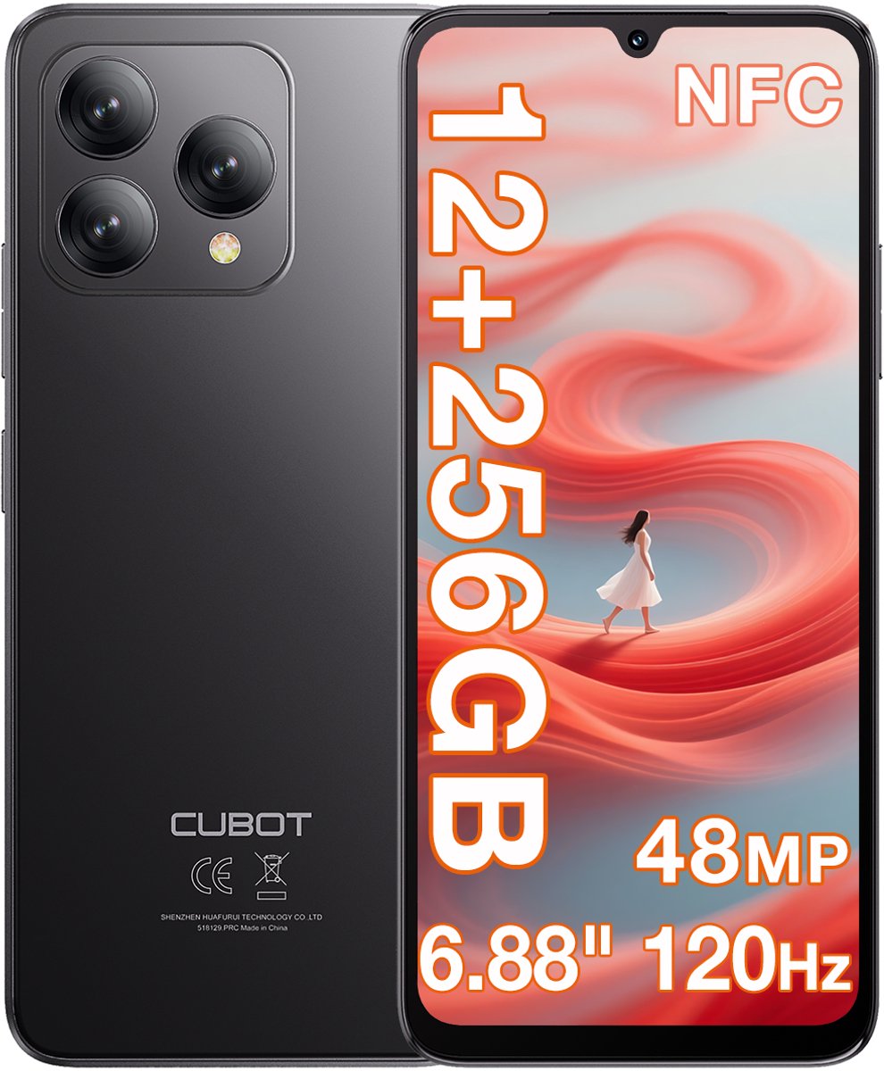 CUBOT A40 Smartphone - 12GB RAM 256GB ROM - 5100 mAh - Android 15 - Dual SIM 4G - 6,88 inch 120Hz - NFC - GPS - Zwart