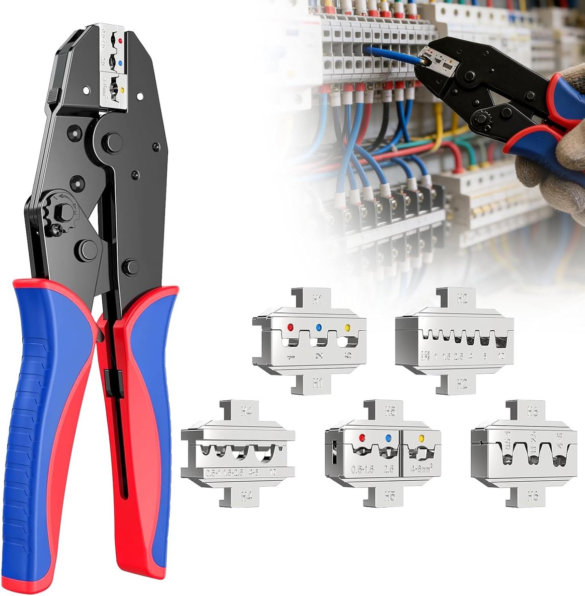 Krimptangset 5-delig - Kabelschoentang Adereindhulstang - Elektrische Verbindingen Maken - Verschillende Bekken - 0.25-10mm