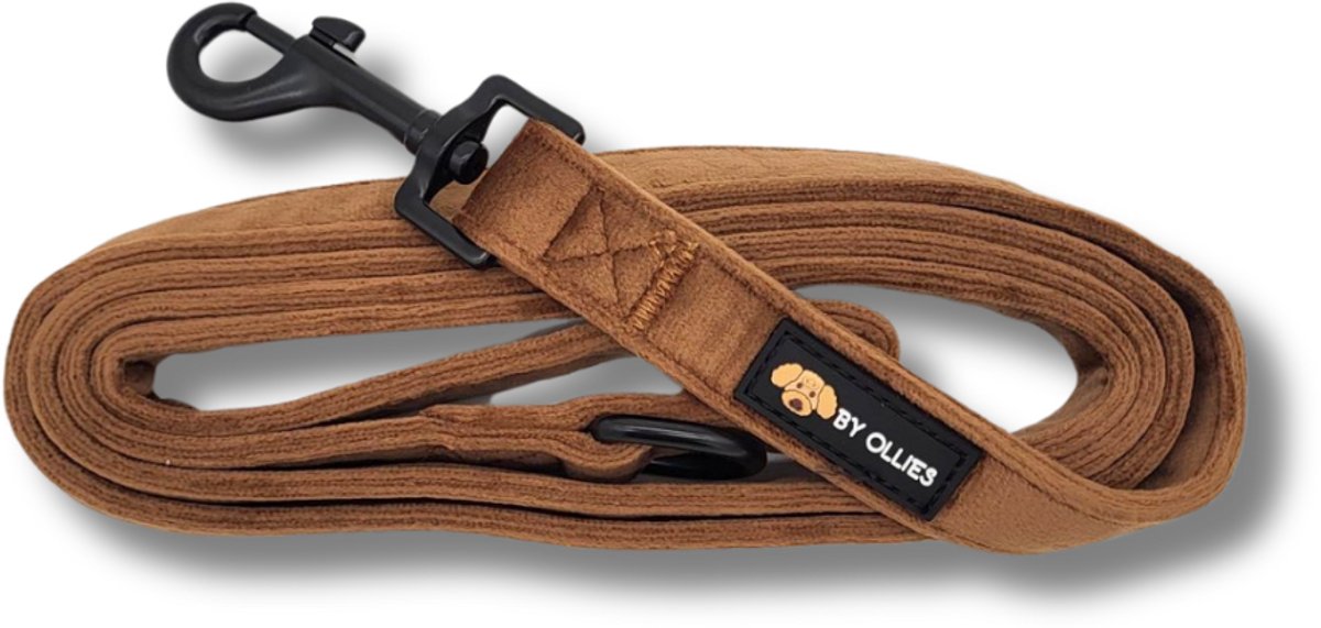 By Ollies Hondenriem velvet Caramel - Maat L (2.5 x 152cm)