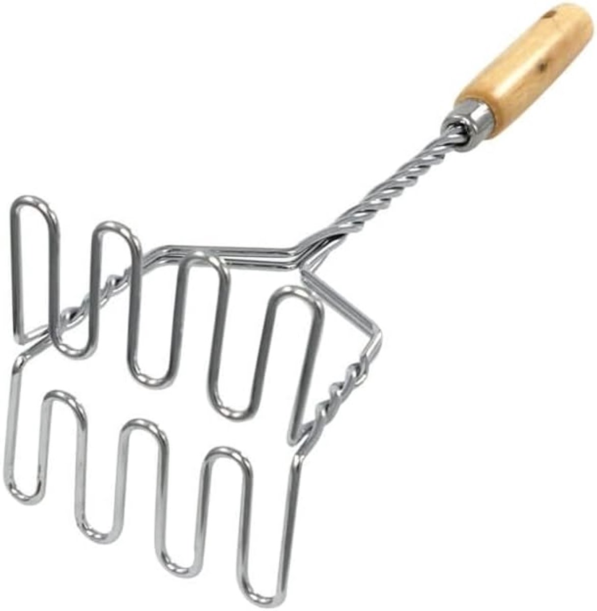 Aardappelstamper Hout - Keuken Gereedschap - Puree Maken - Lange Greep - 37 cm - Zilver