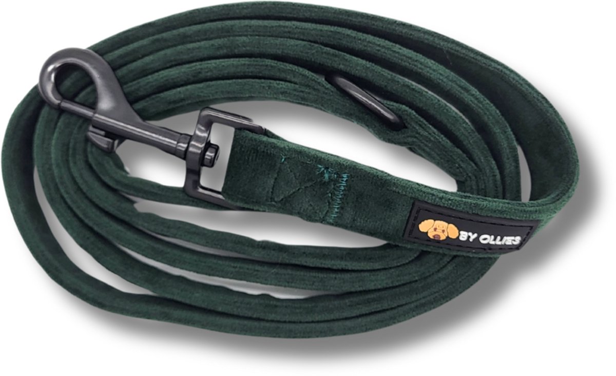 By Ollies Hondenriem velvet Dark green - Maat S (1.5 x 152cm)