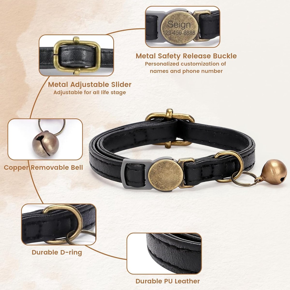 2 stuks leren kattenhalsband met bel, zachte halsband kat met veiligheidssluiting, halsbanden voor katten, kitten, puppy's – foto 2