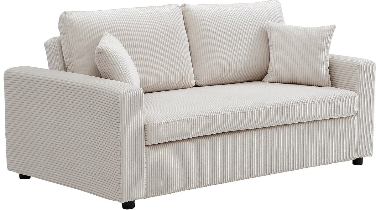 Vente-unique Driezitsslaapbank van beige ribfluweel INIZOR