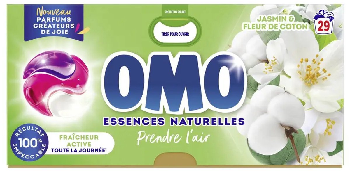 OMO Lessive Capsules 3-en-1 Jasmin & Fleur de Coton – Krachtige Reiniging & Zachte Frisheid – Wasmiddelcapsules