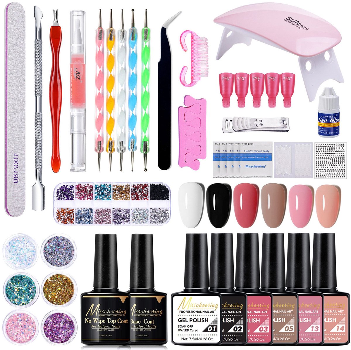NAXSIR UV Gel Nagellak Set 6 Kleuren met LED Lamp – Compleet Manicure Set met Vijl, Topcoat en Reinigingsdoekjes – Ideaal Cadeau voor Vrouwen