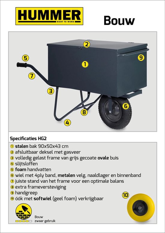 Hummer Gereedschapskruiwagen Pro - 190 liter van Merkloos	 — afbeelding 2