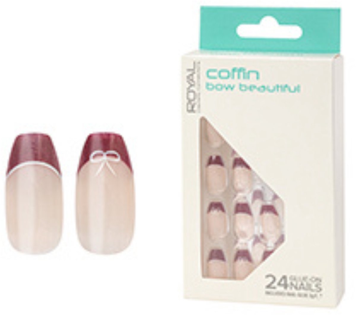 Royal Cosmetics | Salon Nails Coffin Bow Beautiful - incl. nailglue - 24 stuks