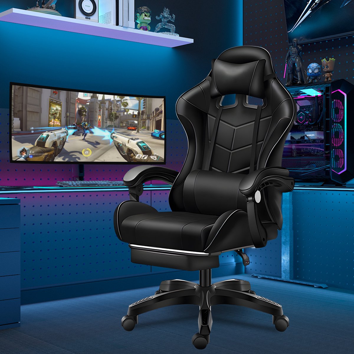 Massage Gaming Stoel met Masserende Lendensteun - afbeelding 2