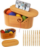 MKNZOME Grote Garenkom, 16 cm Houten Vervaardigd Houten Draagbare Garen Opbergkom Breien Haak Accessoires Wolhouder met Gesneden Gaten & Boren voor Haak Breien Home Decor