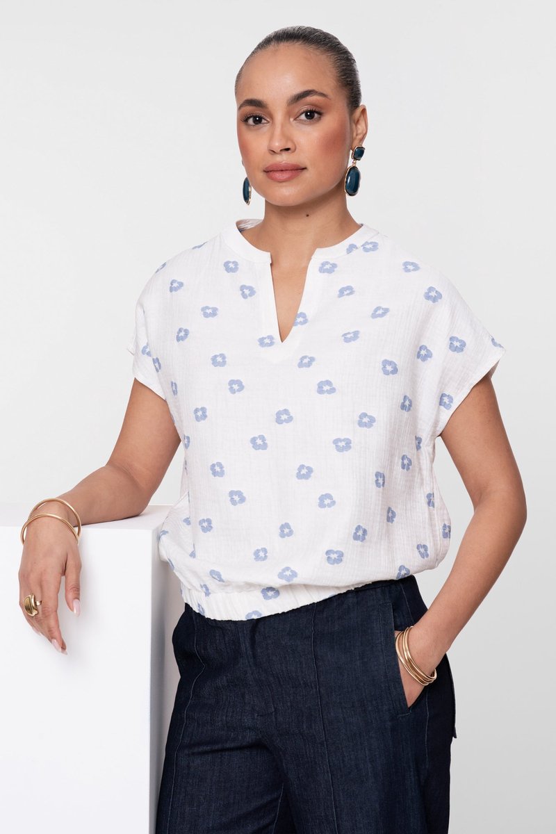 Geisha top met bloemenprint en V-hals - 63238-20