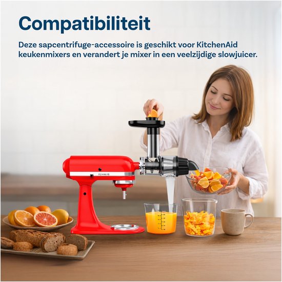 MMOBIEL Accessoire Slow Juicer pour KitchenAid Stand Mixer – Slow Juicer à Presse Froide & Centrifugeuse pour Légumes et Fruits – Incluant tamis, pilon alimentaire et brosse de nettoyage