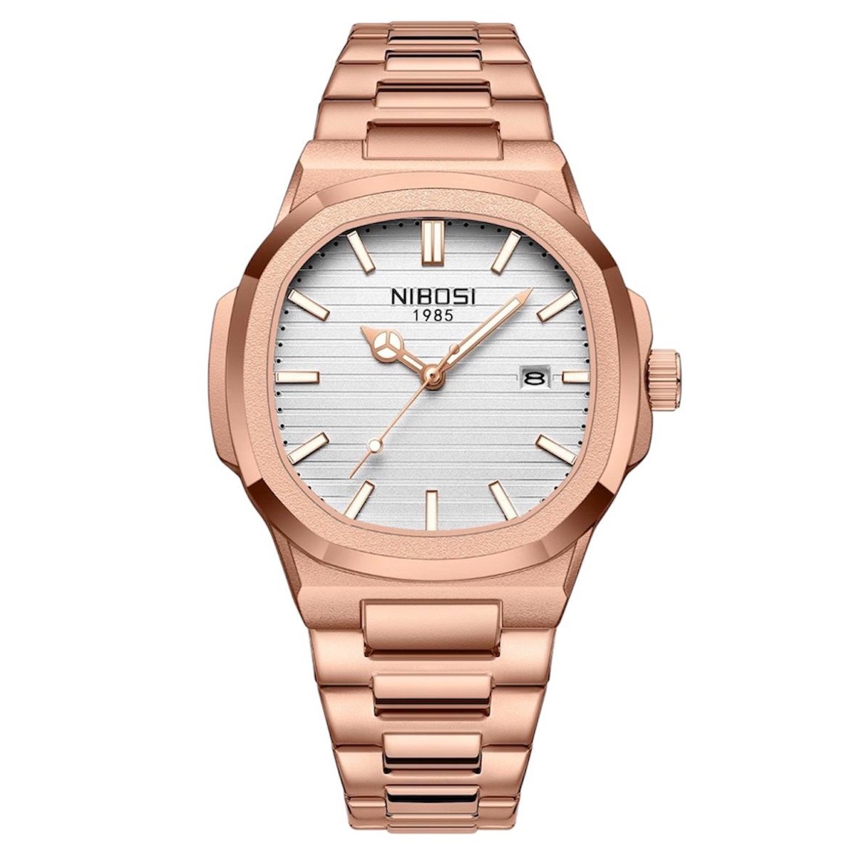 Nibosi - Herenhorloge - Polshorloge - Heren - Horloge - Horlogedoos - Mannen - Rosé Wit - RVS