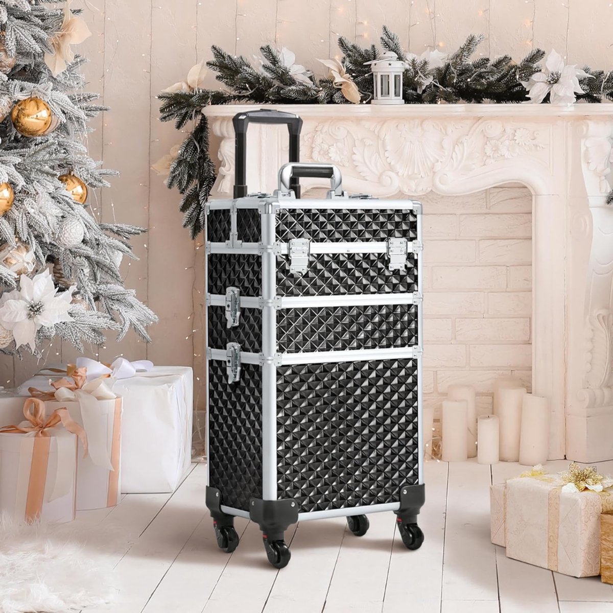 Aura® Visagie Koffer - Make Up Organizer - Make Up Koffer - Zwart - 35cm x 24cm x 68cm