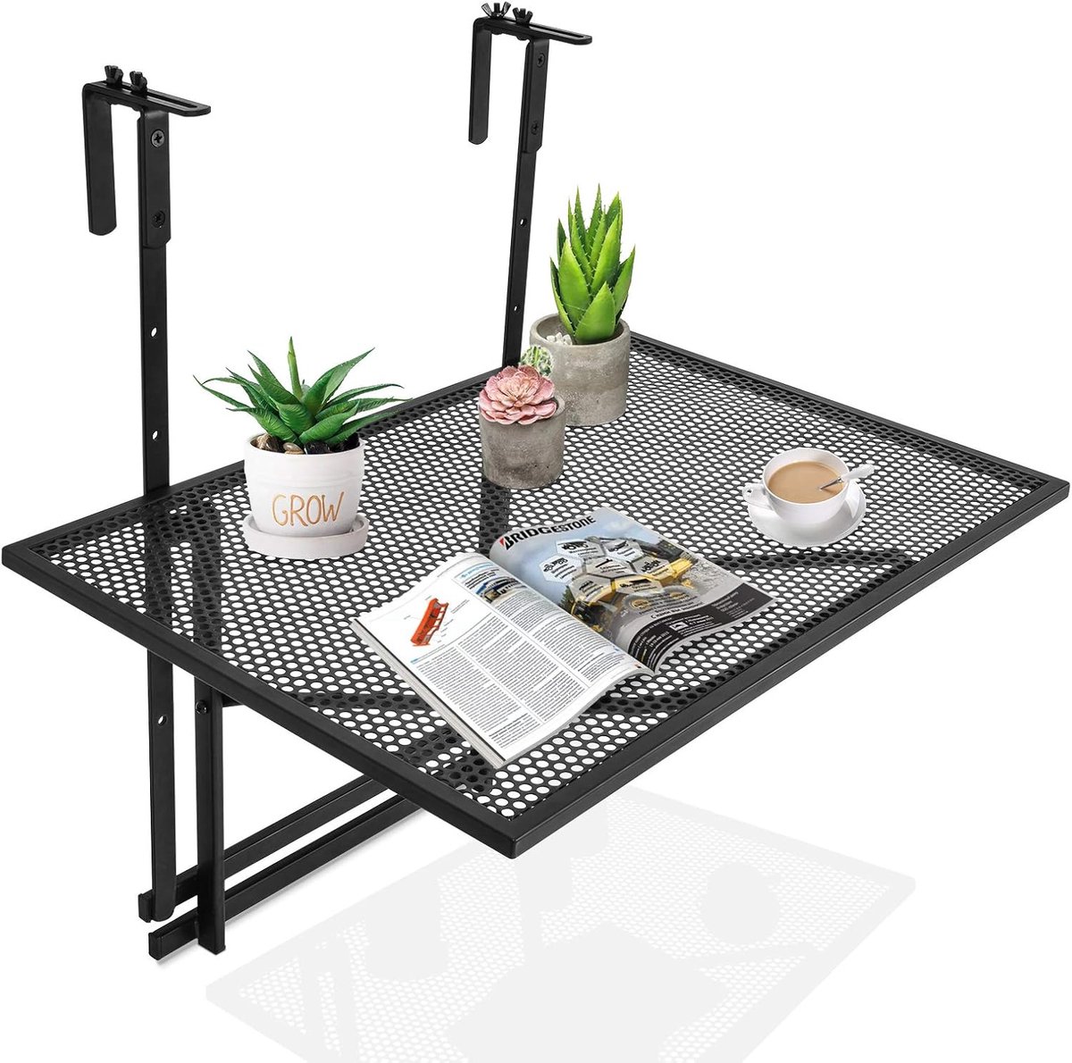 KOMFOTTEU Balkontafel in hoogte verstelbaar - inklapbaar diensttafel - balkontafel - tuintafel - 60,5 cm x 48 cm - hangtafel van ijzer voor buiten en binnen