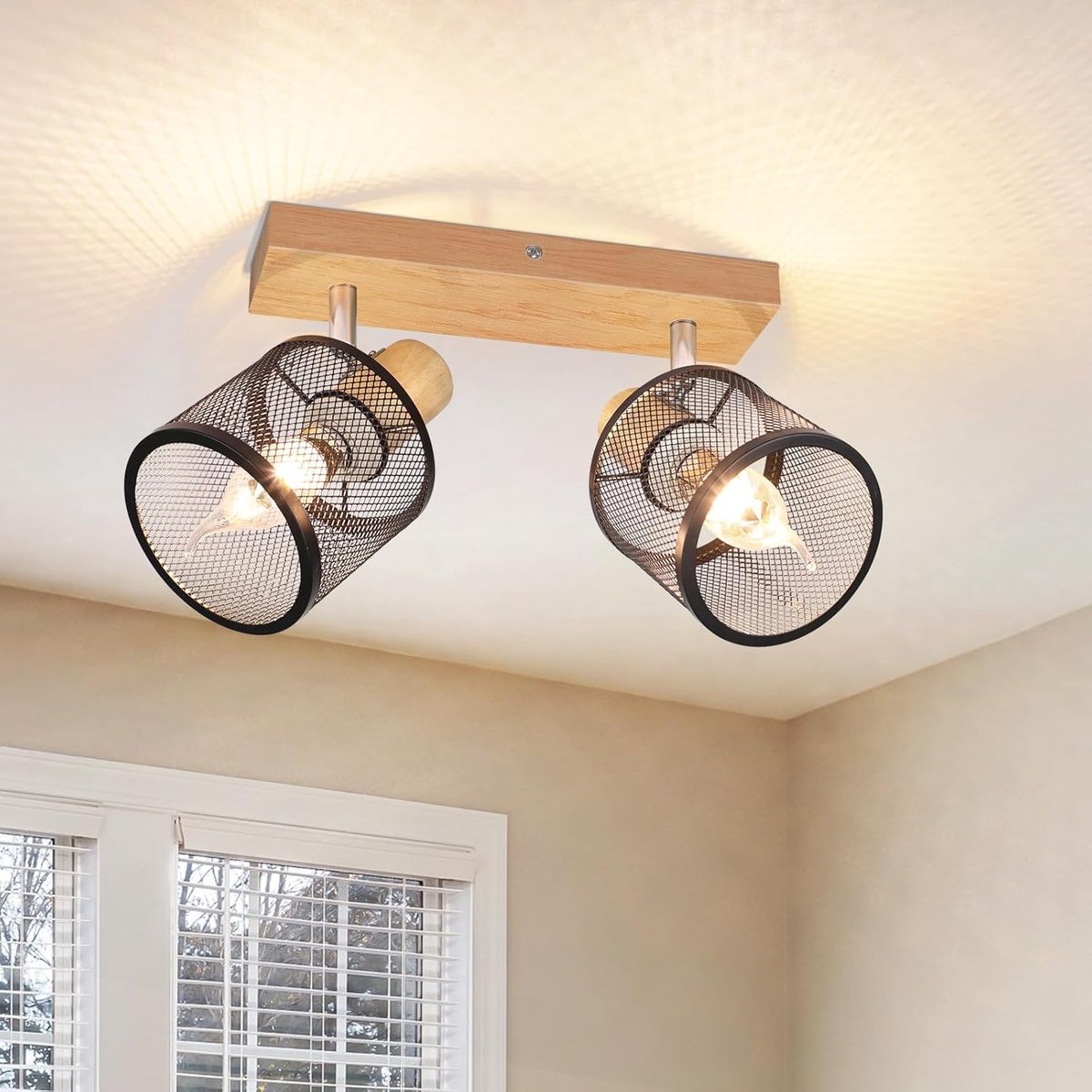 Glitzerlife - Plafondspot Plafondlamp - Modern - opbouwspots - 2xE14 fitting - zwenkbaar 350° gedraaid - ijzer en hout - Ø25cm - zwart