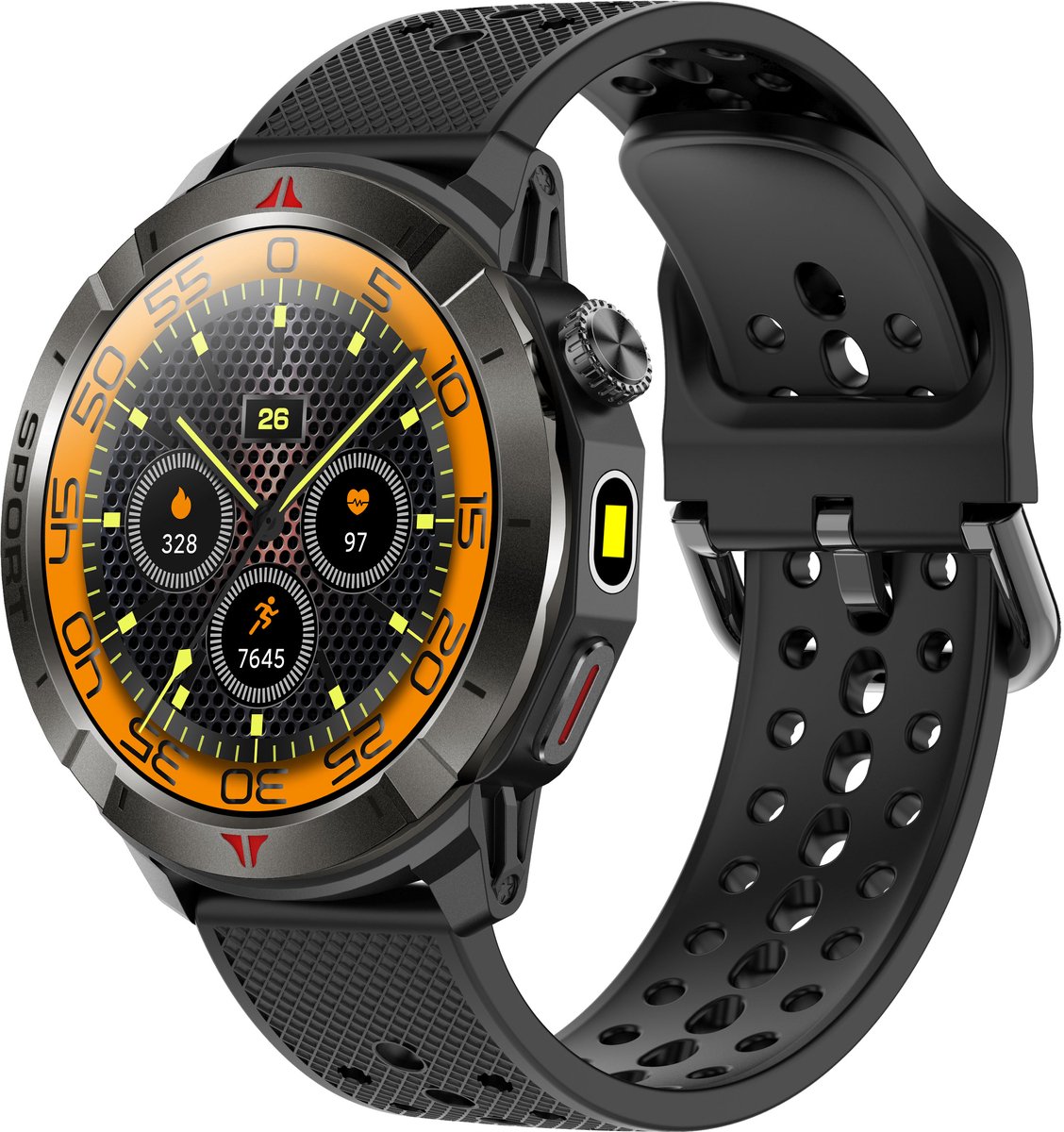 Knobbout Outdoor GPS Smartwatch – 1.43” Scherm AMOLED Scherm (466×466) – Bluetooth Bellen – Always-On Display (AOD)-Dubbele Frequentie + 6-Satelliet Locatie – Kompas, Hoogtemeter, Barometer– IP68 Waterdicht – 10 Dagen Batterijduur- Zwart
