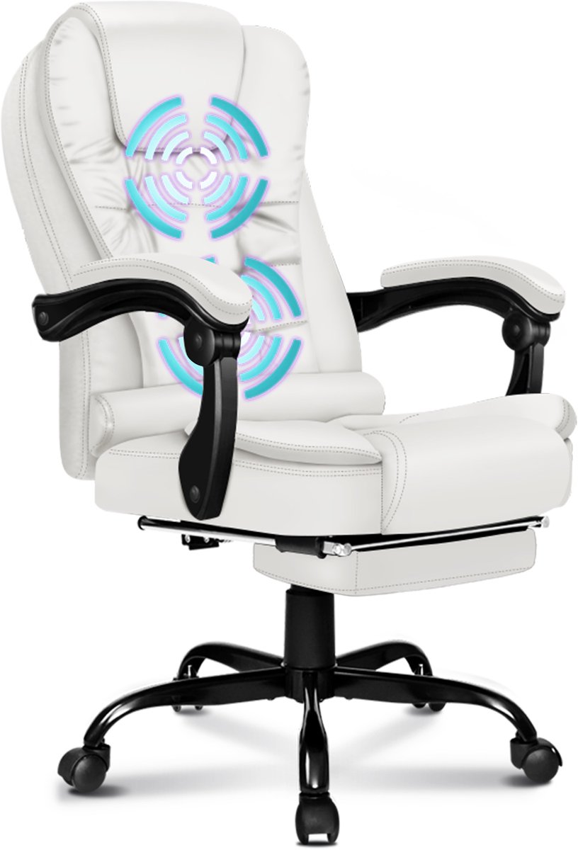 ALFORDSON - Bureau stoel voor computer & gaming - Hoge rugleuning met lendensteun - Draaistoel op wielen - Leder - Uitschuifbare voetensteun - 5 massage modi - USB aansluiting
