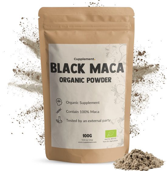 Cupplement Zwarte Maca Poeder Biologisch 100 gram - Testosteron - Black maca - Vegan - Zonder toevoegingen - Lab getest - 33 dagen voorraad per zakje